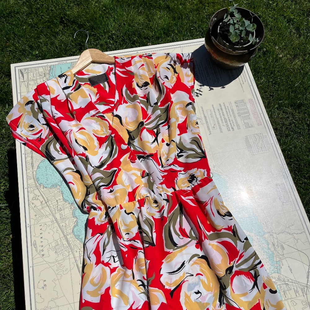 Vintage Red Floral Maxi Dress